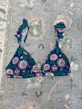 J. Crew Floral Lined Bikini Top in Navy, Peach & Green